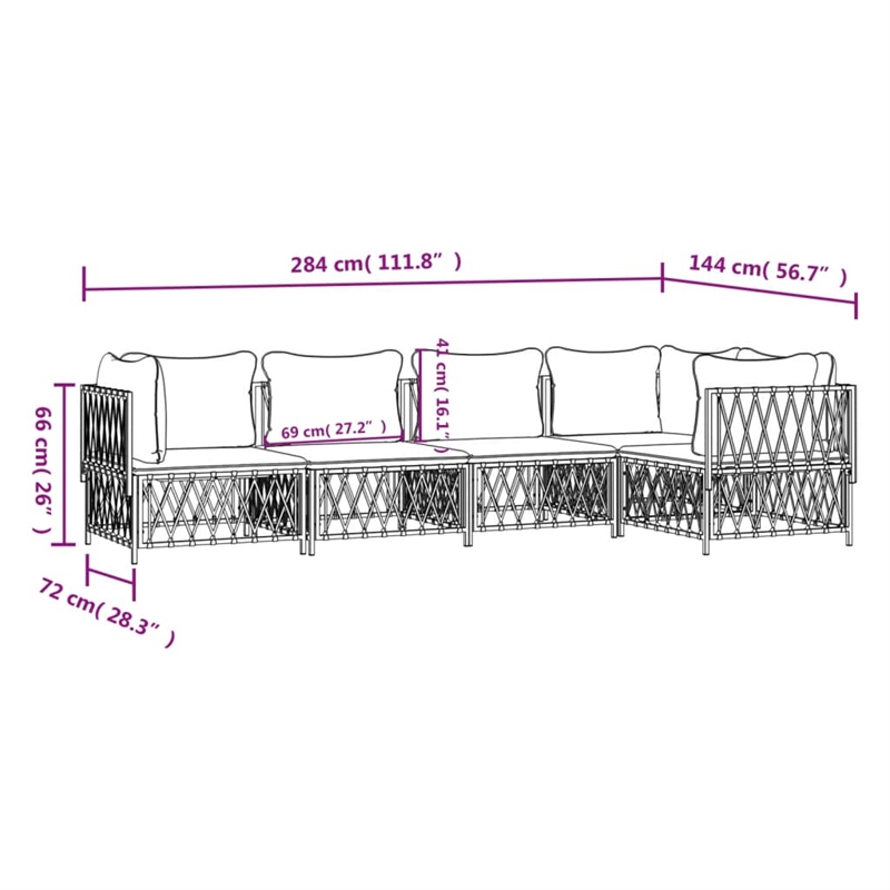 vidaXL 5 Piece Steel Garden Lounge Set in White/Gray