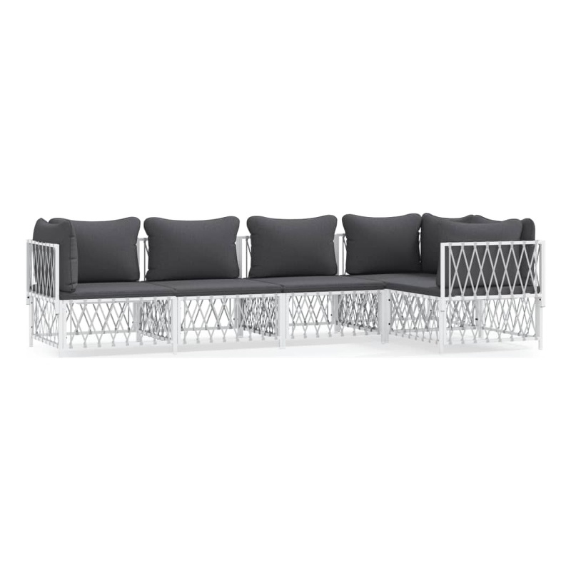 vidaXL 5 Piece Steel Garden Lounge Set in White/Gray