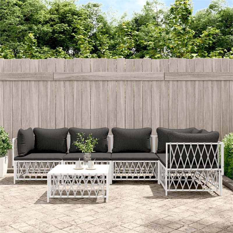 vidaXL 6 Piece Steel Garden Lounge Set in White/Gray