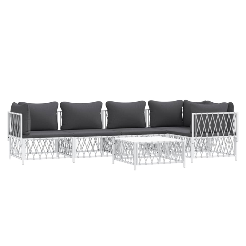 vidaXL 6 Piece Steel Garden Lounge Set in White/Gray