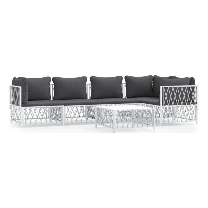 vidaXL 6 Piece Steel Garden Lounge Set in White/Gray