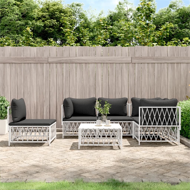 vidaXL 6 Piece Steel Garden Lounge Set in White/Gray