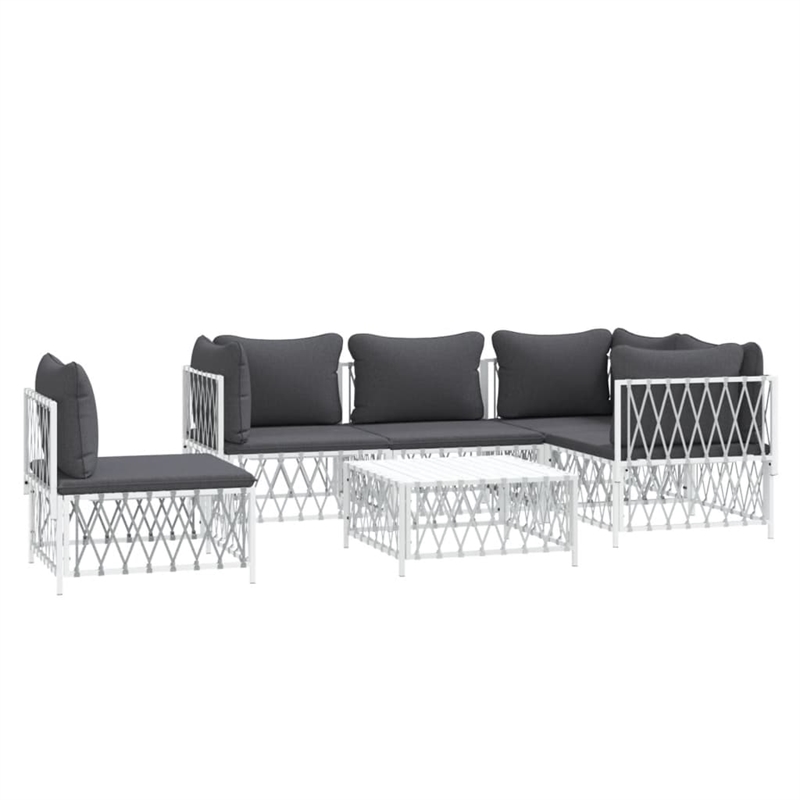 vidaXL 6 Piece Steel Garden Lounge Set in White/Gray