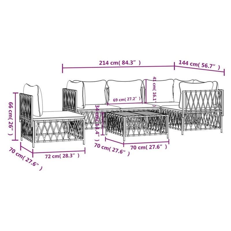 vidaXL 6 Piece Steel Garden Lounge Set in White/Gray