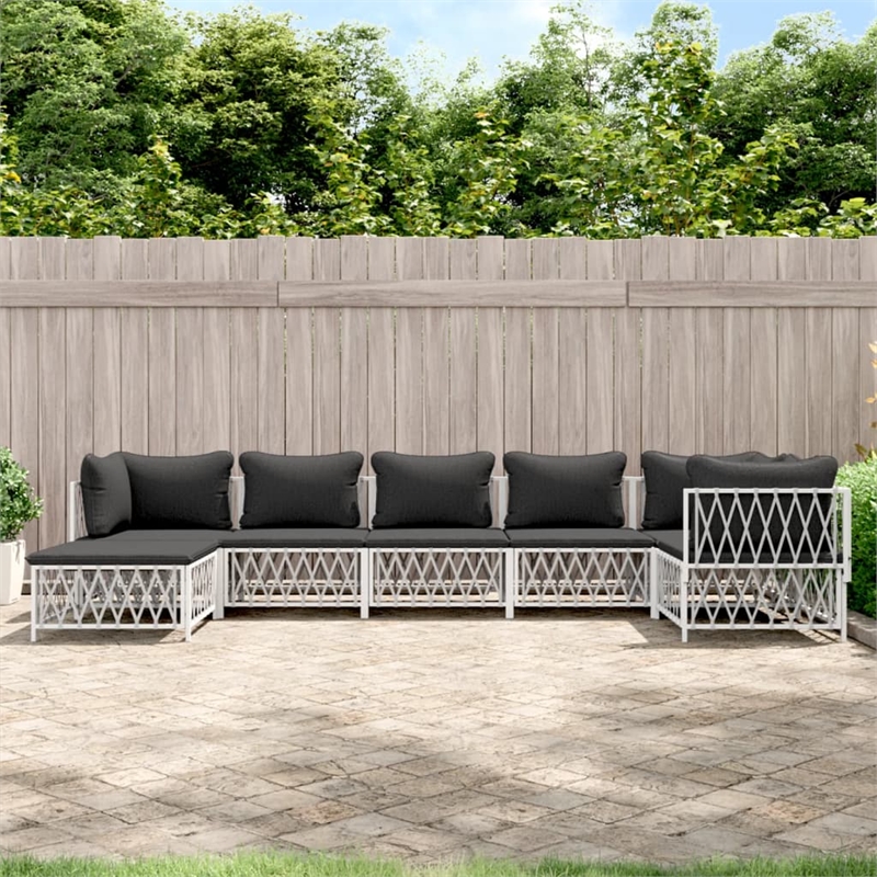 vidaXL 7 Piece Steel Garden Lounge Set in White/Gray