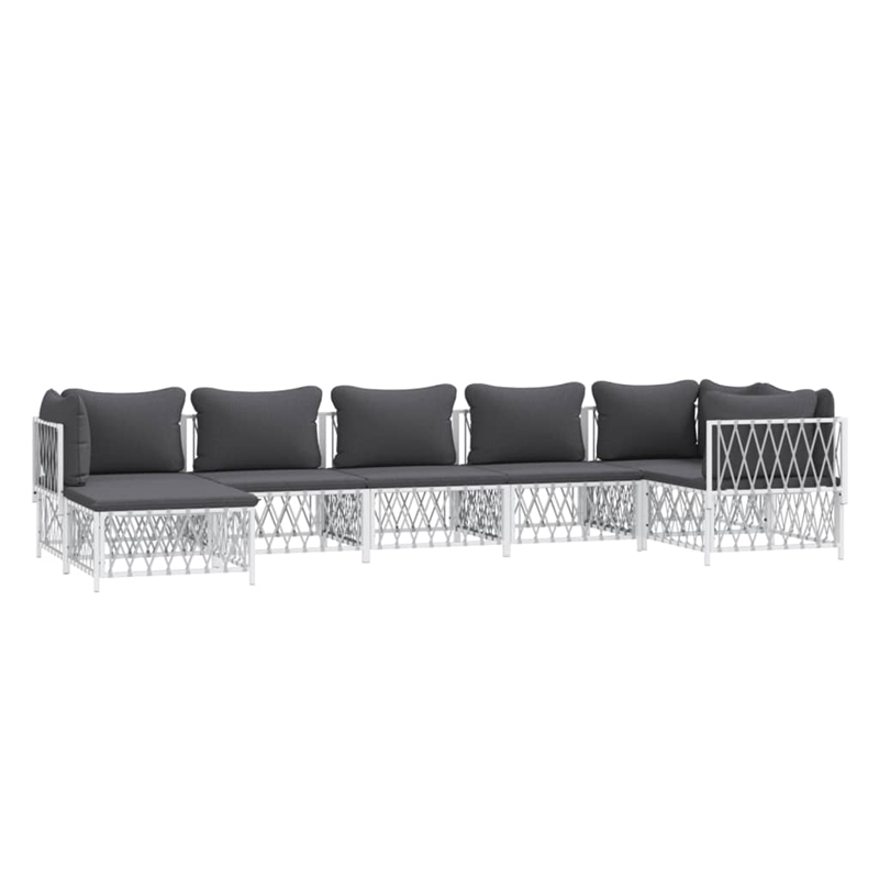 vidaXL 7 Piece Steel Garden Lounge Set in White/Gray