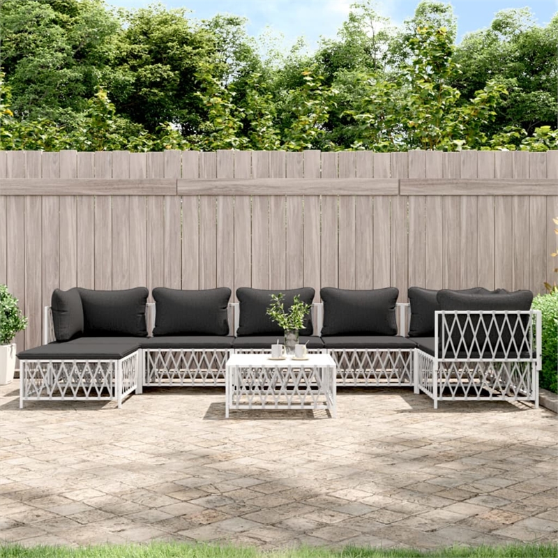 vidaXL 8 Piece Steel Garden Lounge Set in White/Gray