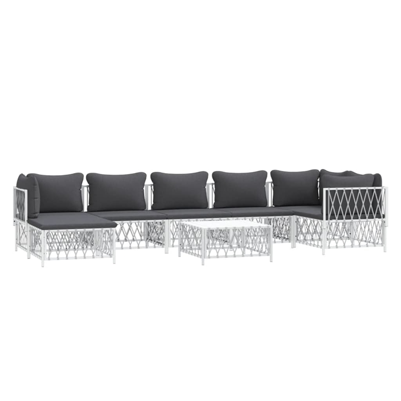 vidaXL 8 Piece Steel Garden Lounge Set in White/Gray