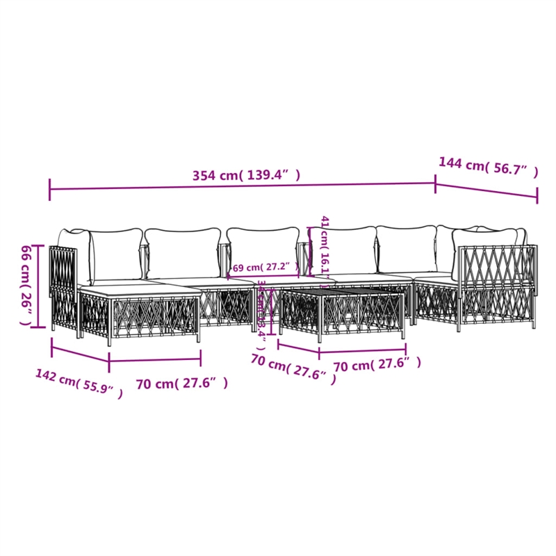 vidaXL 8 Piece Steel Garden Lounge Set in White/Gray