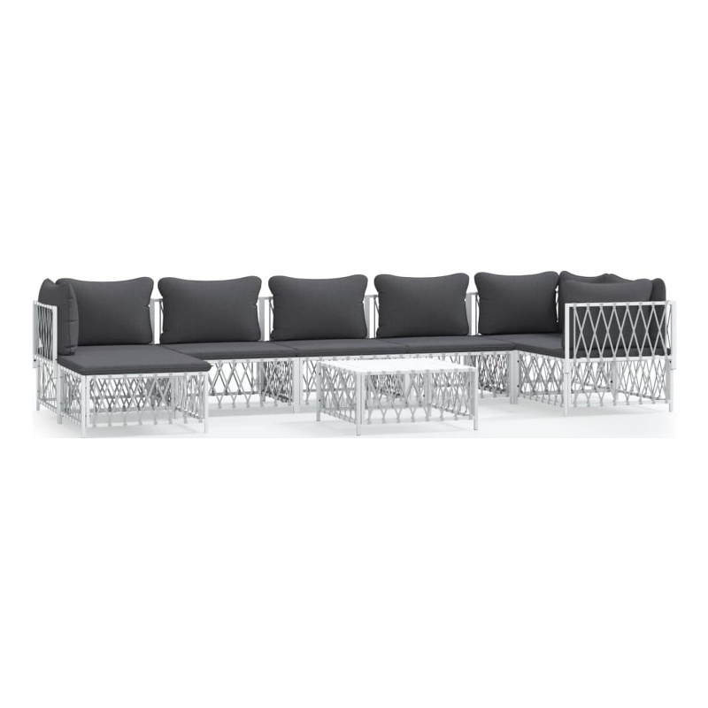 vidaXL 8 Piece Steel Garden Lounge Set in White/Gray