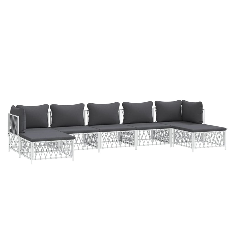 vidaXL 7 Piece Steel Garden Lounge Set in White/Gray