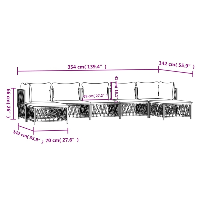 vidaXL 7 Piece Steel Garden Lounge Set in White/Gray