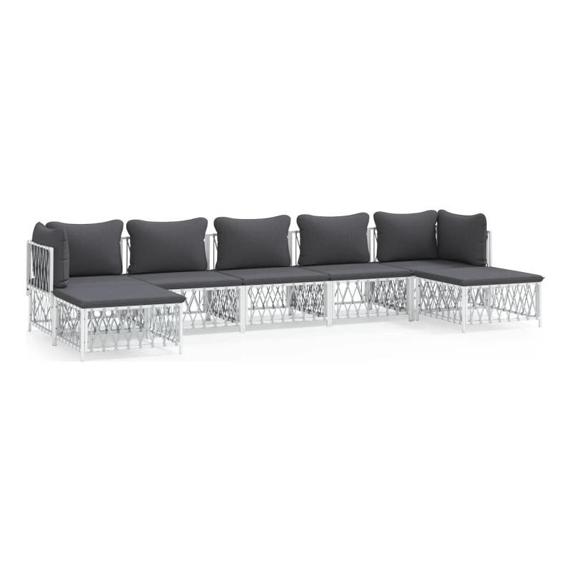 vidaXL 7 Piece Steel Garden Lounge Set in White/Gray