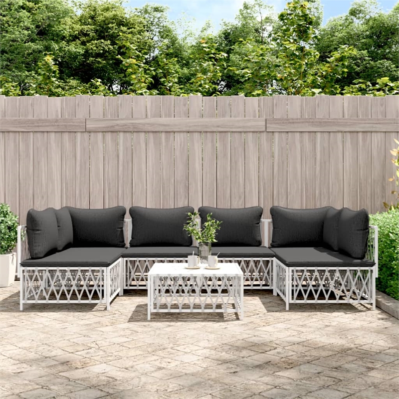 vidaXL 7 Piece Steel Garden Lounge Set in White/Gray