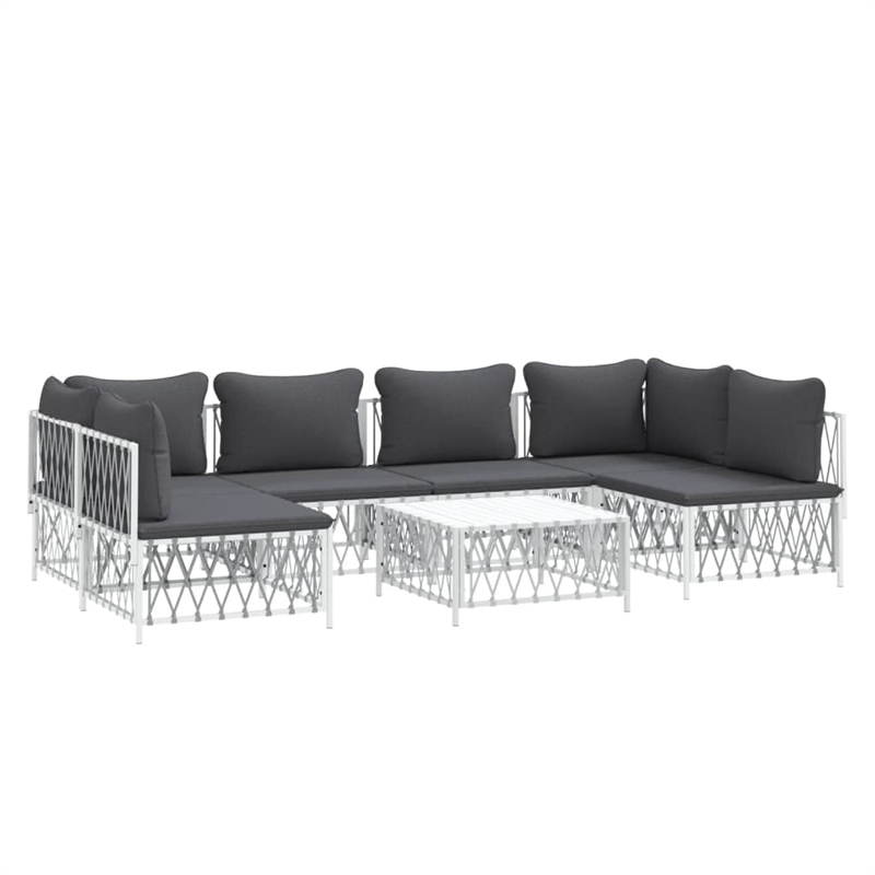 vidaXL 7 Piece Steel Garden Lounge Set in White/Gray