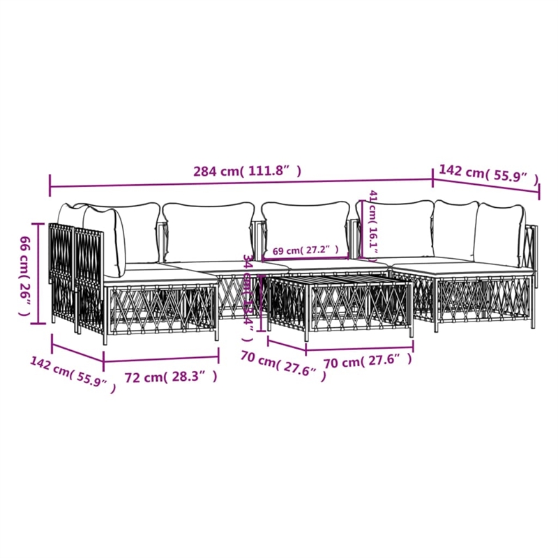 vidaXL 7 Piece Steel Garden Lounge Set in White/Gray