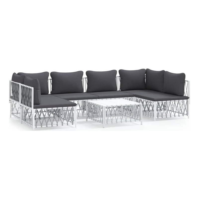 vidaXL 7 Piece Steel Garden Lounge Set in White/Gray