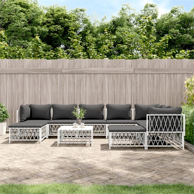 vidaXL 10 Piece Steel Small Garden Lounge Set in White/Gray