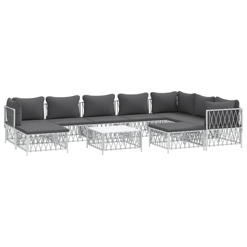 vidaXL 10 Piece Steel Small Garden Lounge Set in White/Gray