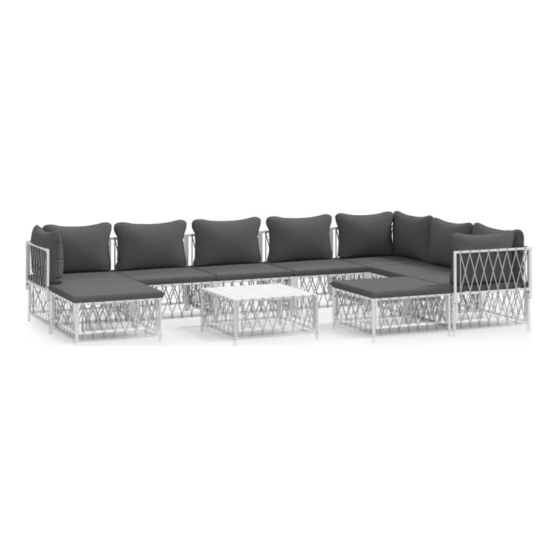 vidaXL 10 Piece Steel Small Garden Lounge Set in White/Gray