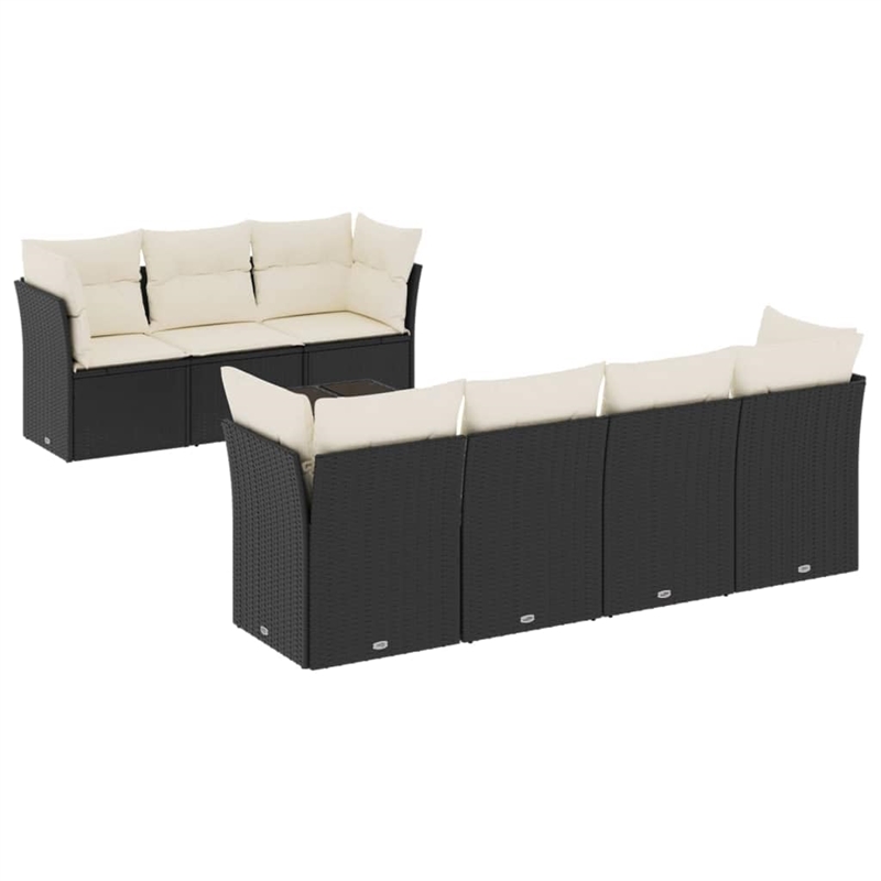vidaXL 8 Piece Poly Rattan Small Sofa Set in Black/White/Cream