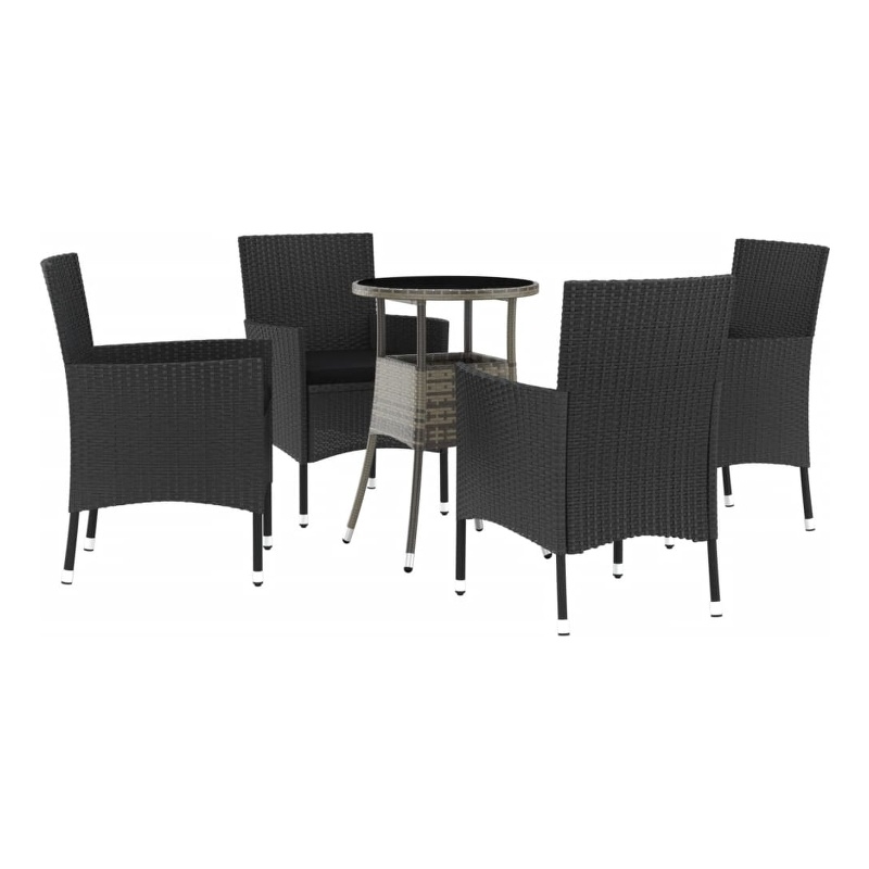 vidaXL 5 Piece Poly Rattan Bistro Set in Black/Gray