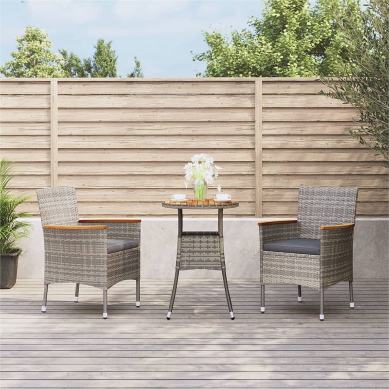 vidaXL 3 Piece Poly Rattan Medium Bistro Set in Gray