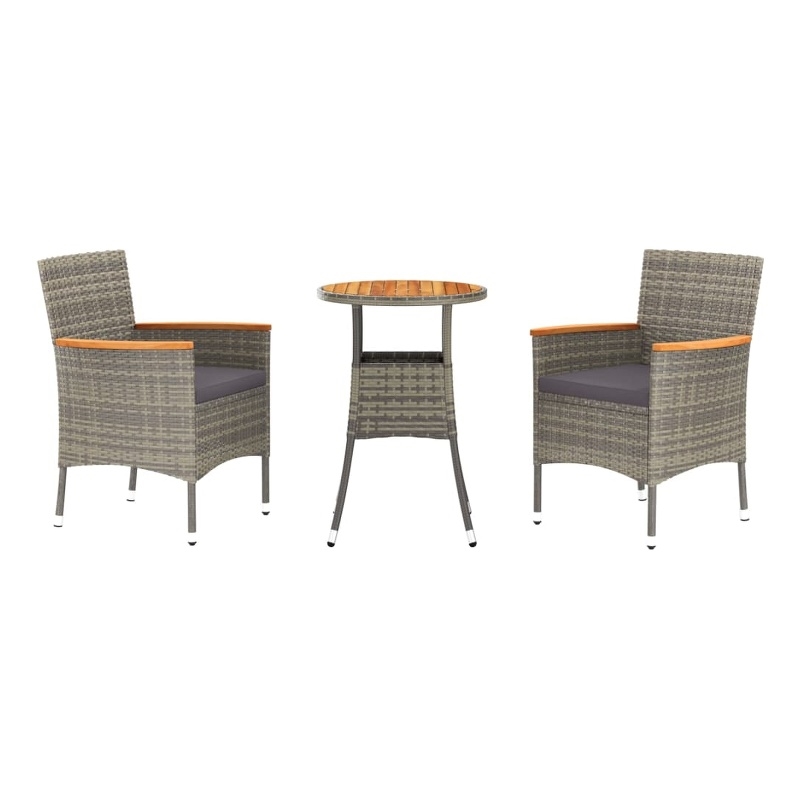 vidaXL 3 Piece Poly Rattan Medium Bistro Set in Gray
