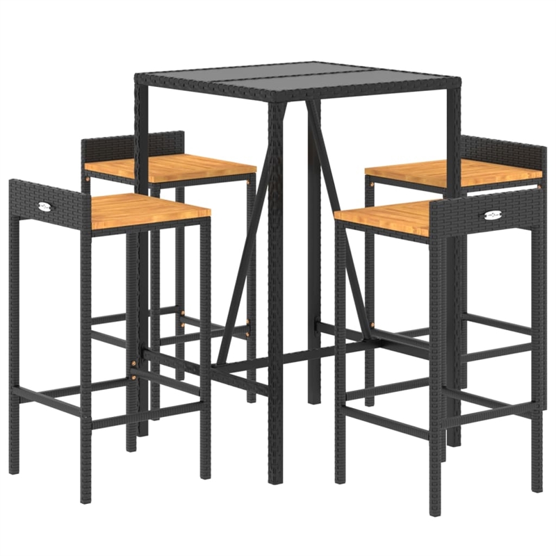 vidaXL 5 Piece Solid Acacia Wood Small Bar Set in Black