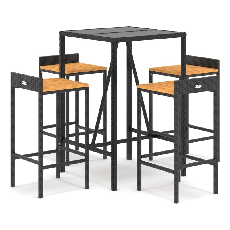 vidaXL 5 Piece Solid Acacia Wood Small Bar Set in Black
