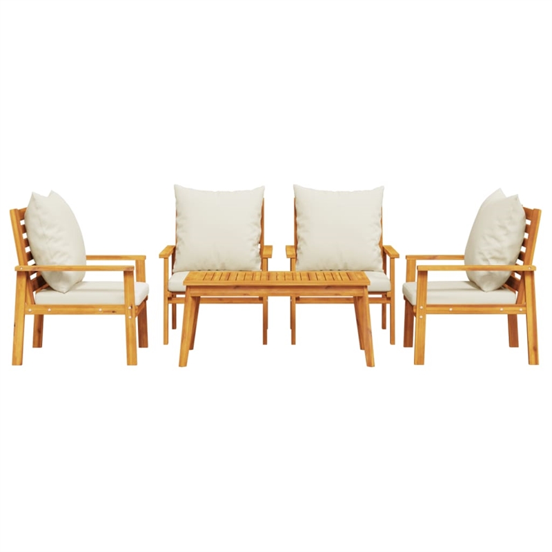 vidaXL 5 Piece Solid Acacia Wood Garden Lounge Set in White/Cream/Natural