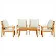 vidaXL 5 Piece Solid Acacia Wood Garden Lounge Set in White/Cream/Natural