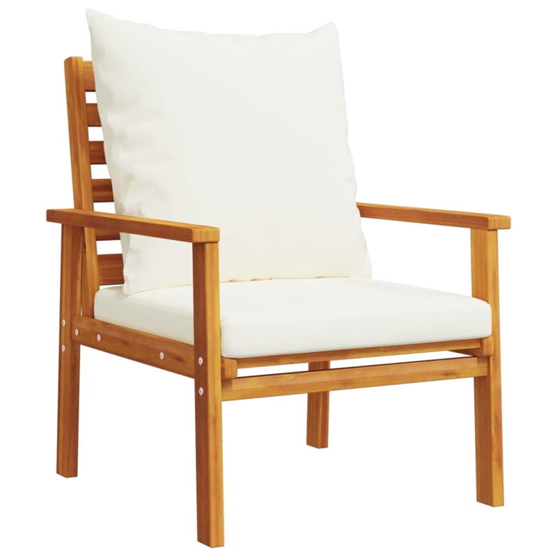 vidaXL 5 Piece Solid Acacia Wood Garden Lounge Set in White/Cream/Natural