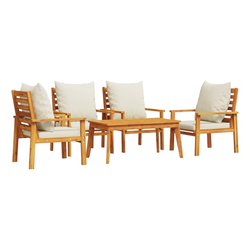 vidaXL 5 Piece Solid Acacia Wood Garden Lounge Set in White/Cream/Natural