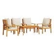 vidaXL 5 Piece Solid Acacia Wood Garden Lounge Set in White/Cream/Natural