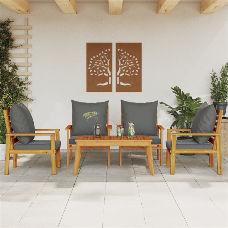 vidaXL 5 Piece Solid Acacia Wood Garden Lounge Set in Gray
