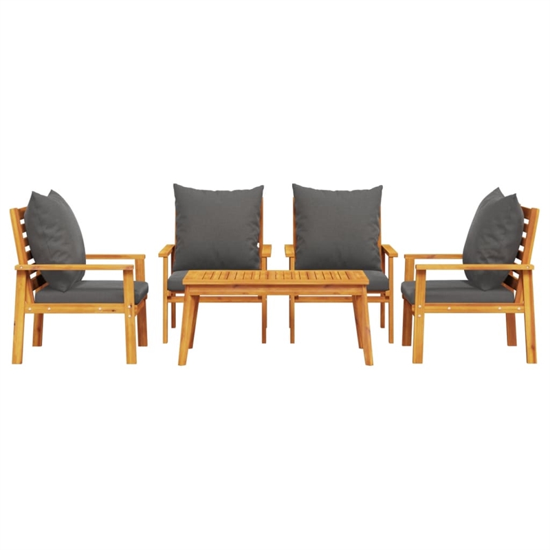 vidaXL 5 Piece Solid Acacia Wood Garden Lounge Set in Gray
