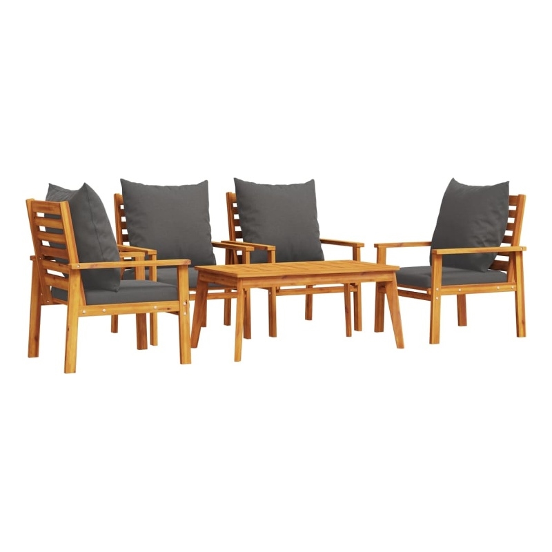 vidaXL 5 Piece Solid Acacia Wood Garden Lounge Set in Gray