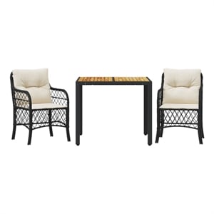 vidaXL 3 Piece Solid Acacia Wood Small Bistro Set in Black/White/Cream