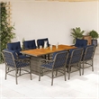 vidaXL 9 Piece Solid Acacia Wood Dining Set in Gray/Blue