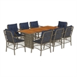 vidaXL 9 Piece Solid Acacia Wood Dining Set in Gray/Blue