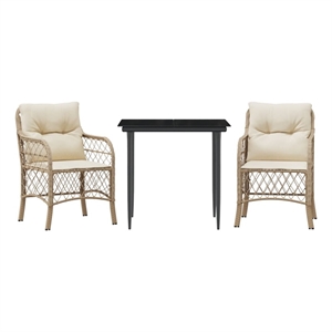 vidaXL 3 Piece Steel Bistro Set in Beige