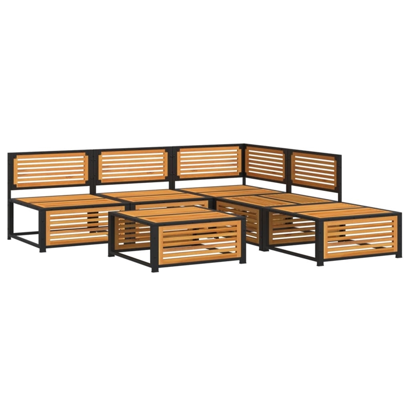 vidaXL 6 Piece Solid Acacia Wood Sofa Set in White/Cream