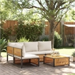 vidaXL 5 Piece Solid Acacia Wood Sofa Set in White/Cream