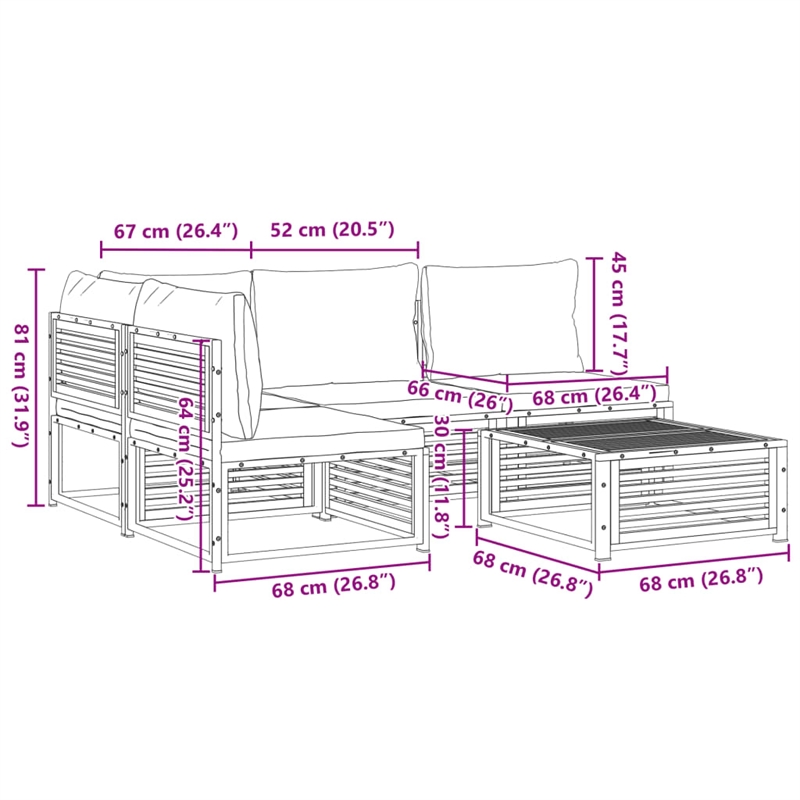 vidaXL 5 Piece Solid Acacia Wood Sofa Set in White/Cream