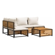 vidaXL 5 Piece Solid Acacia Wood Sofa Set in White/Cream