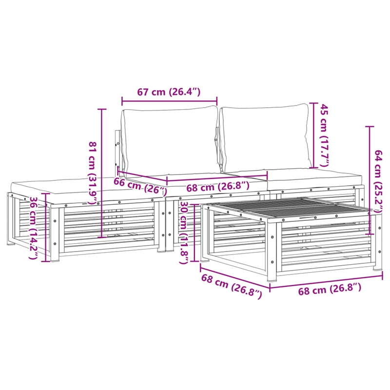 vidaXL 4 Piece Solid Acacia Wood Sofa Set in White/Cream