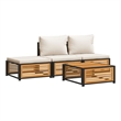 vidaXL 4 Piece Solid Acacia Wood Sofa Set in White/Cream