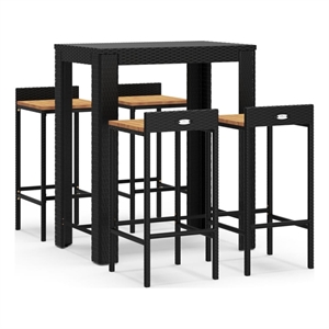 vidaXL 5 Piece Solid Acacia Wood Bar Set in Black