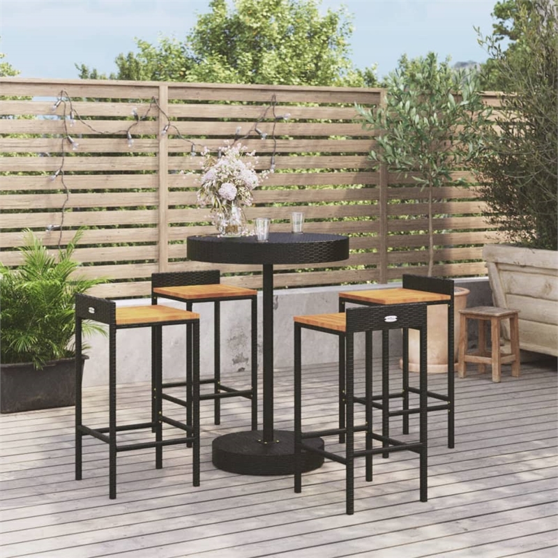 vidaXL 5 Piece Solid Acacia Wood Bar Set in Black